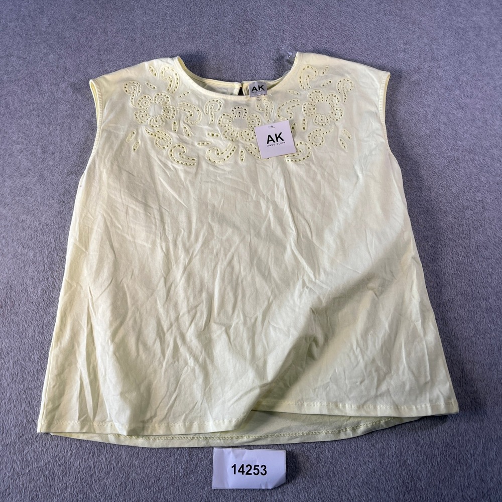 NWT Anne Klein Tank Top Womens XL Yellow Eyelet Embroidered Cotton Crew Neck